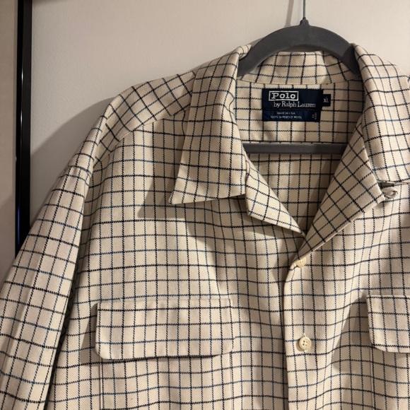 Vintage Polo Ralph Lauren Cream and Black/Blue wool Checkered shacket- XL - Picture 4 of 16